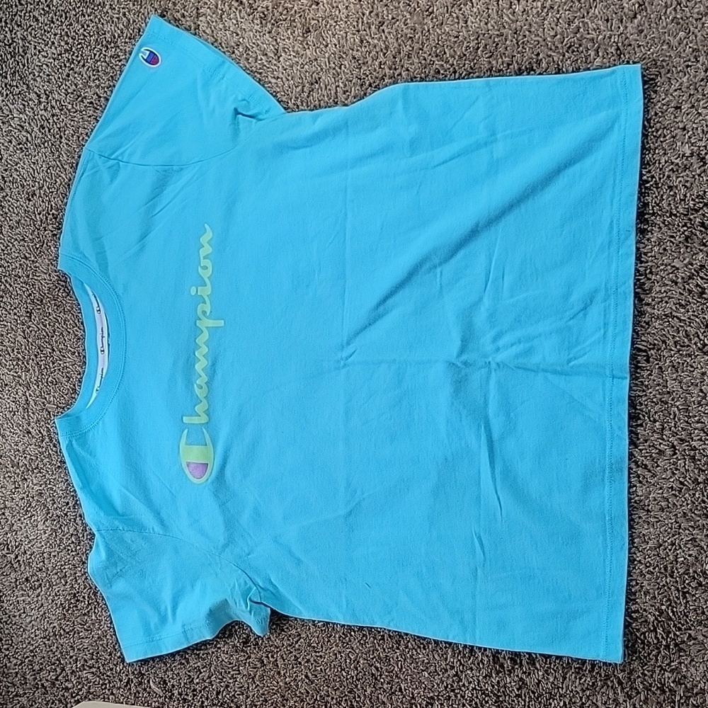 Champion T-shirt Ladies Short Sleeve Blue Logo Shirt Extra Large